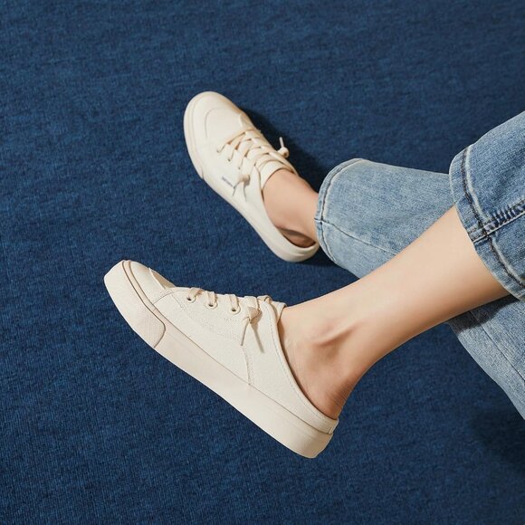 Women's Beige Comfortable Backless Close Toed Mules Sandals Sneakers Shoes - Picture 7 of 8